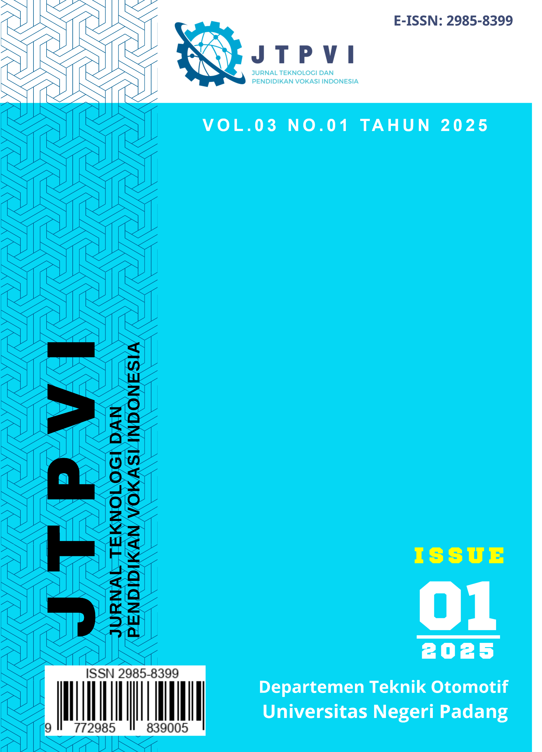 					View Vol. 3 No. 1 (2025): JTPVI: Jurnal Teknologi dan Pendidikan Vokasi Indonesia
				